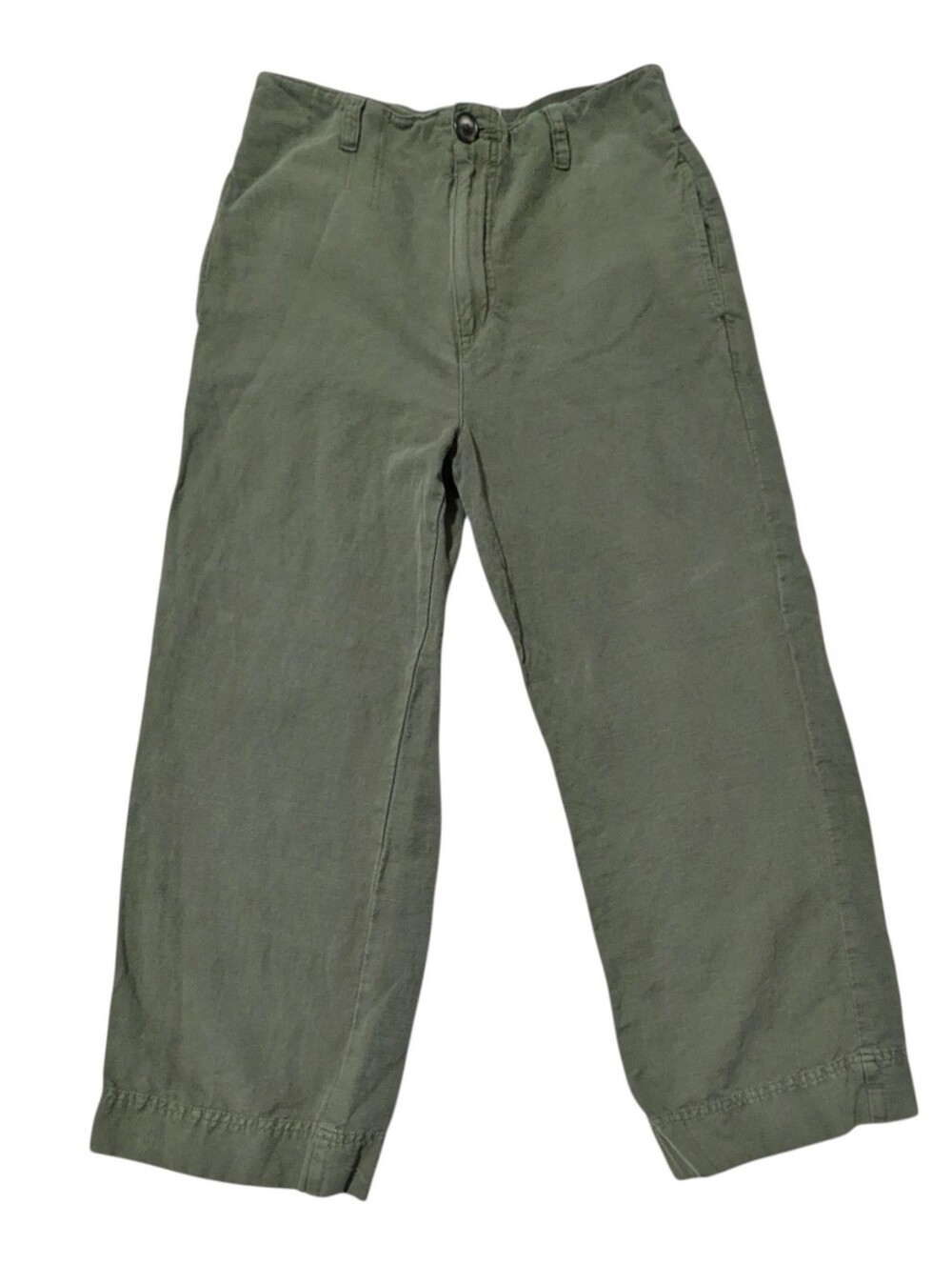 Sundance High Rise Linen Cotton Pants Green Size 6 Straight Wide Leg Crop Soft
